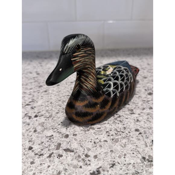 Vintage Hand Carved Wooden And Painted Duck - Picture 1 of 8